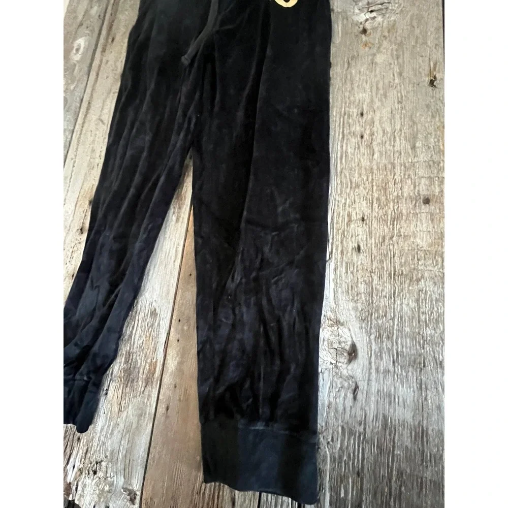 True Religion Mens Velour Jogger Sweatpants Black Gold Horseshoe Logo 101383 S